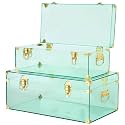 Vixdonos Acrylic Storage Chest Decorative Trunk Set of 2 Large Box College Dorm Organizer with Hardware Hasps and Handle for Home Deocr,23.7X14.2X9.5 Inches,Green