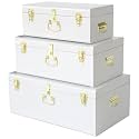 Vixdonos Decorative Box Set of 3 Metal Trunks Chest with Safety Lock Clasp for Treasure Organization and Home Dorm Decor,26.8x16.5x11Inches