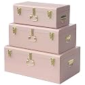 Vixdonos Decorative Box Set of 3 Metal Trunks Chest with Safety Lock Clasp for Treasure Organization and Home Dorm Decor,26.8x16.5x11Inches