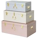 Vixdonos Decorative Box Set of 3 Metal Trunks Chest with Safety Lock Clasp for Treasure Organization and Home Dorm Decor,26.8x16.5x11Inches
