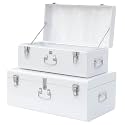 Vixdonos Decorative Large Metal Box Storage Trunk Chest Set of 2 College Dorm Organizer with Hardware Hasps and Handle for Home Deocr,23.7X14.2X9.5 Inches