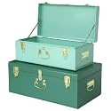 Vixdonos Decorative Large Metal Box Storage Trunk Chest Set of 2 College Dorm Organizer with Hardware Hasps and Handle for Home Deocr,23.7X14.2X9.5 Inches