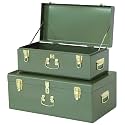 Vixdonos Metal Trunk Decorative Storage Box Set of 2 College Dorm Chest with Handle (Green)