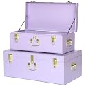 Vixdonos Storage Trunk Chest Decorative Large Metal Box Set of 2 College Dorm Organizer with Hardware Hasps and Handle for Home Deocr,23.7X14.2X9.5 Inches