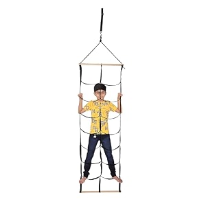 vixera hanging square ladder for kids  rope ladder for kids for physical activity  tunnel ladder kids for outdoor  durable hanging 4-side ladder kids made of natural wood yellow