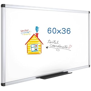 viz-pro large magnetic whiteboard with silver aluminium frame 150 x 90 cm