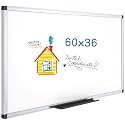 VIZ-PRO Large Magnetic Whiteboard with Silver Aluminium Frame, 150 x 90 cm