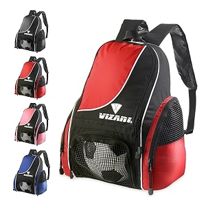 vizari solano soccer backpack with ball compartment and vented ball pocket and mesh side cargo pockets for adults and teensred