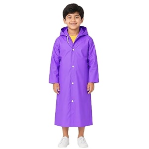 vkg kids waterproof raincoat for boys amp girls  full length hooded rain wear  lightweight pvc monsoon rain coat for children green