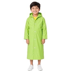 vkg kids waterproof raincoat for boys amp girls  full length hooded rain wear  lightweight pvc monsoon rain coat for children green