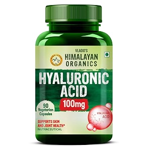 vlados himalayan organics hyaluronic acid 100mg supplement - 90 veg capsules supports skin hydration amp collagen production  joint mobility amp immune function  highly bioavailable form  promote youthful glowing skin  hyaluronic capsules for men and women