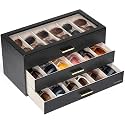 VLANDO 18-Slot Sunglasses Organizer Case with Clear Lid &amp; 3 Drawers,Black