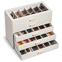 VLANDO 30-Slot Sunglasses Organizer Case with Clear Lid &amp; 5 Drawers,Beige
