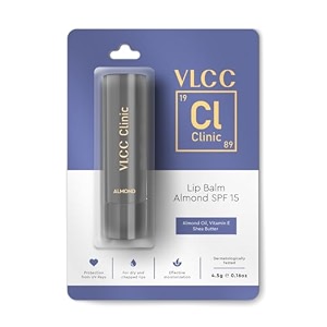 vlcc clinic lip balm spf15 almond amp vitamin e - 45g  hydrating smoothing and softening lip balm  healthy pink lips  spf protection  uv protection  anti-sun damage