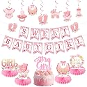 Vlipoeasn Floral Baby Shower Decorations for Girl, Pink Baby in Bloom Baby Shower Supplies, It's a Girl Cake Topper, Cute Honeycomb, Hanging Swirl Flag, Sweet Baby Girl Shower Decor