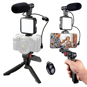 vlogging kit 6 in 1 combo shotgun microphone selfie light tripod stand mobile holder shock mount noise cancellation foam vlog kit for recordingyoutubereels amp photography