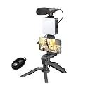 Vlogging Kit 6 in 1 for iPhone, Android (with Tripod), Mini LED + Cardioid Microphone + Phone Clip + Tripod for Live Broadcasting, Video Calling, Vlogging, YouTube, Instagram (T-6.1)