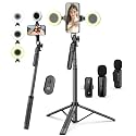 Vlogging Kit for iPhone/Android, 71" Selfie Stick Tripod for iPhone with Fill Light, Wireless Mic & Remote, Adjustable Aluminum Phone Tripod for TikTok/YouTube Content Creator Essentials Starter Kit‌