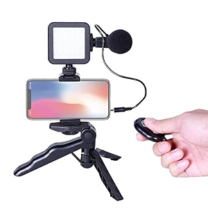 vlogging kit phone video kit accessories phone tripod phone mount led light and cellphone shotgun microphone for phone video recording for youtube vlog