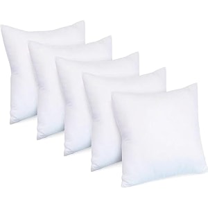 12x12 inch square pillow set of 5 premium cotton fill small size soft cushion filler for sofa - plain white