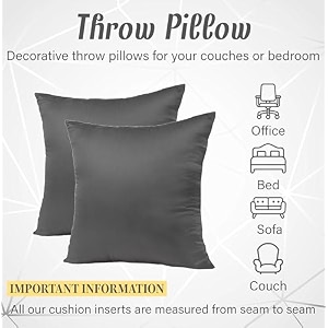 14x14 inch square pillow pack of 3 premium cotton filling small size soft cushion filler for sofa - plain grey