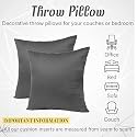 14x14 Inch Square Pillow Pack of 3, Premium Cotton Filling, Small Size Soft Cushion Filler for Sofa - Plain Grey