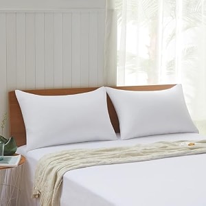 standard size 17x27 inch sleeping pillows with cotton fiber fill pack of 2 plain white
