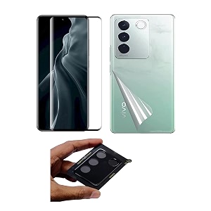 compatible with black back camera lens protector tempered glass - full camera coverage with easy installation kit vivo v27 pro 5g 3in1