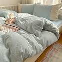 VM VOUGEMARKET Lace Duvet Cover Twin Blue Plaid Gingham Duvet Cover with 2 Romantic lace Pillowcases Soft Cozy Grid Bedding Set for College Dorm