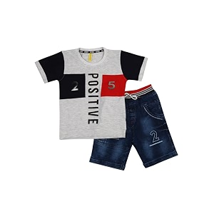 v mart boys printed knit-denim round neck baba suit