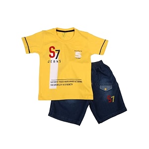 vmart boys printed knit-denim round neck baba suit