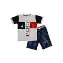 V MART Boys Printed Knit-Denim Round Neck Baba Suit