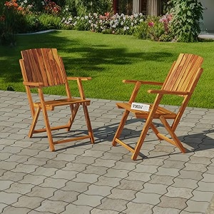 vmdj folding chair - solid sheesham wood made portable foldable indoor chairs 2 brwon color