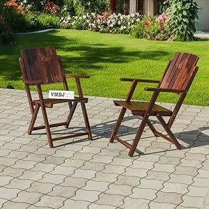 vmdj folding chair - solid sheesham wood made portable foldable indoor chairs 2 coffee color
