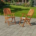 VMDJ Folding Chair - Solid Sheesham Wood Made Portable Foldable Indoor Chairs (2, Brwon Color)