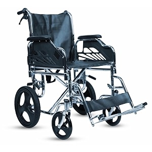 vms careline tour premium imported ultra lightweight transporter wheelchair for adults up to 100kg  solid wheels chrome steel frame leatherette seat amp seat belt  detachable armrests dual brakes foldable design
