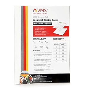 vms imperial a4 thermal binding document cover white paper and transparent plastic cover with pvc glue for thermal binding machine 10 mm pack of 10 pcs grey 4304dc