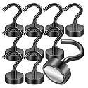 VNDUEEY Magnetic Hooks, 22Lbs Strong Magnet Hooks for Hanging, Magnetic Cruise Hook Heavy Duty, Magnets with Hooks for Refrigerator, Grill, Kitchen, Office and Garage (Black, 10 Pack)