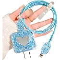 Cartoon 3D Design Protective Case for 18W 20W iPhone 14 13 12 11 Pro Max Fast Charging Cable Adapter Charger, Cute Cartoon Lightning Data Cable Case for iPhone Charger Blue Heart