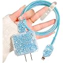 Cartoon 3D Design Protective Case for 18W 20W iPhone 14 13 12 11 Pro Max Fast Charging Cable Adapter Charger, Cute Cartoon Lightning Data Cable Case for iPhone Charger Blue Shimmer