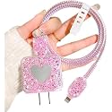Cartoon 3D Design Protective Case for 18W 20W iPhone 14 13 12 11 Pro Max Fast Charging Cable Adapter Charger, Cute Cartoon Lightning Data Cable Case for iPhone Charger Pink Heart