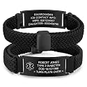 VNOX Medical Alert Id Bracelet for Men Women, Custom Engraving Elastic Braided Stretchy Loop Emergency Survival Medic Bracelets Wristband Loop Band with Removeable Tag