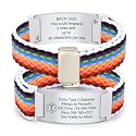 VNOX Medical Alert Id Bracelet for Men Women, Custom Engraving Elastic Braided Stretchy Loop Emergency Survival Medic Bracelets Wristband Loop Band with Removeable Tag