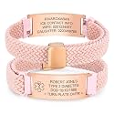 VNOX Medical Alert Id Bracelet for Men Women, Custom Engraving Elastic Braided Stretchy Loop Emergency Survival Medic Bracelets Wristband Loop Band with Removeable Tag