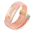 VNOX Medical Alert Id Bracelet for Men Women, Custom Engraving Elastic Braided Stretchy Loop Emergency Survival Medic Bracelets Wristband Loop Band with Removeable Tag