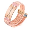 VNOX Medical Alert Id Bracelet for Men Women, Custom Engraving Elastic Braided Stretchy Loop Emergency Survival Medic Bracelets Wristband Loop Band with Removeable Tag