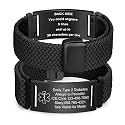 VNOX Medical Alert Id Bracelet for Men Women, Custom Engraving Elastic Braided Stretchy Loop Emergency Survival Medic Bracelets Wristband Loop Band with Removeable Tag