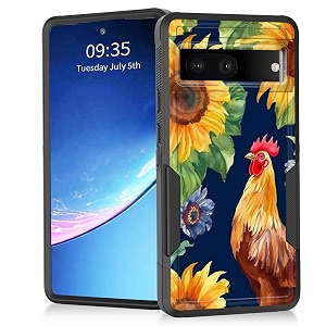 for pixel 7a caseheavy duty dual layer hybrid hard pc soft rubber shockproof protective rugged bumper case for google pixel 7a 6134chicken sunflower