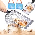 Vodolo 2 PCS Beach Mesh Shovel with 2 PCS Mesh Beach Bag for Filter Sand, Kids Shell Collecting Scooper for Picking Up Shells, Shark Tooth Sifter for Boys and Girls, Beach Toy