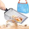 Vodolo Beach Mesh Shovel with Mesh Beach Bag for Shell Collecting, Kids Filter Sand Scooper for Picking Up Shells, Shark Tooth Sifter Dipper for Boys and Girls, Toy